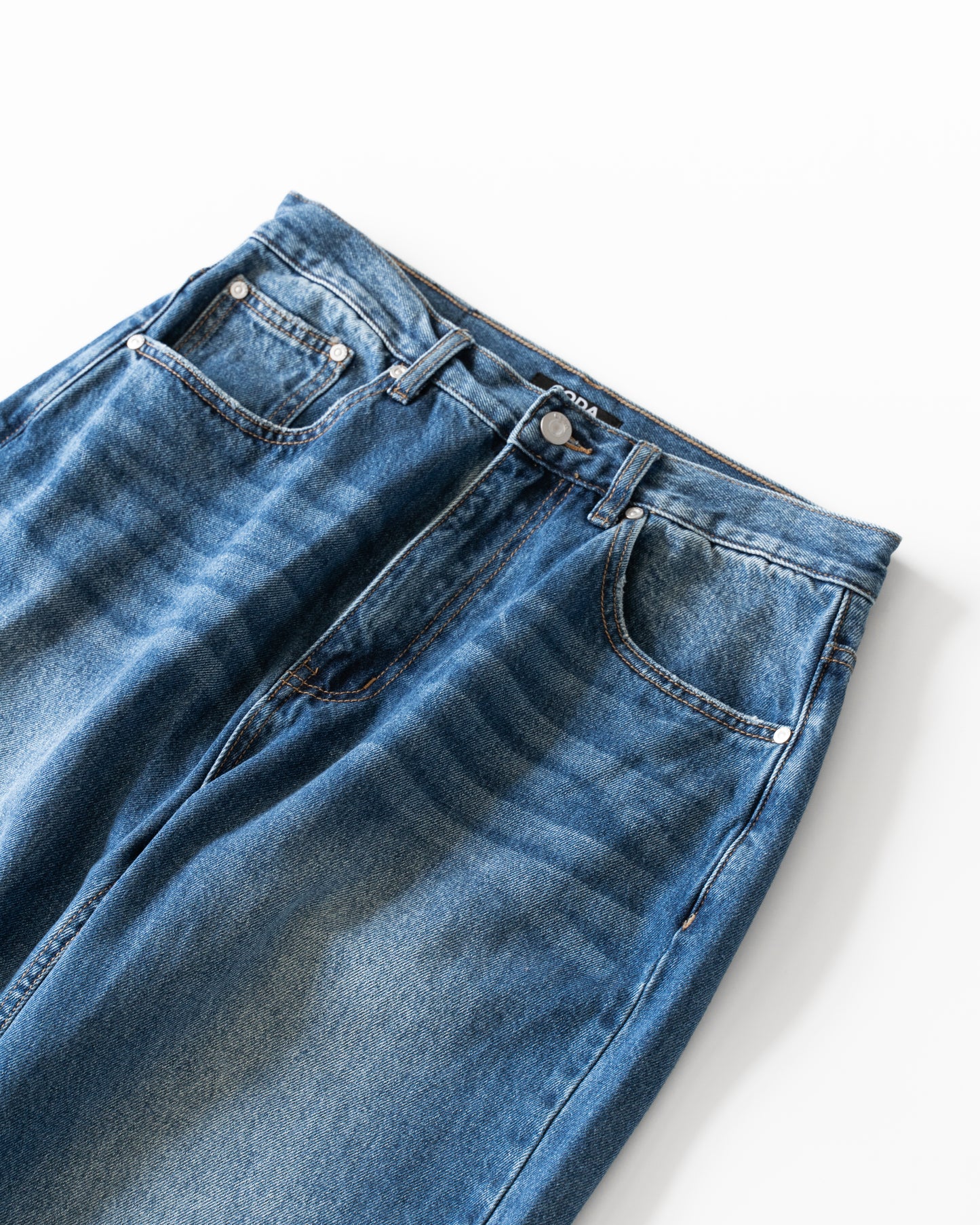 WASHED DESTORYED BREAK CUT FLARED JEANS - INDIGO