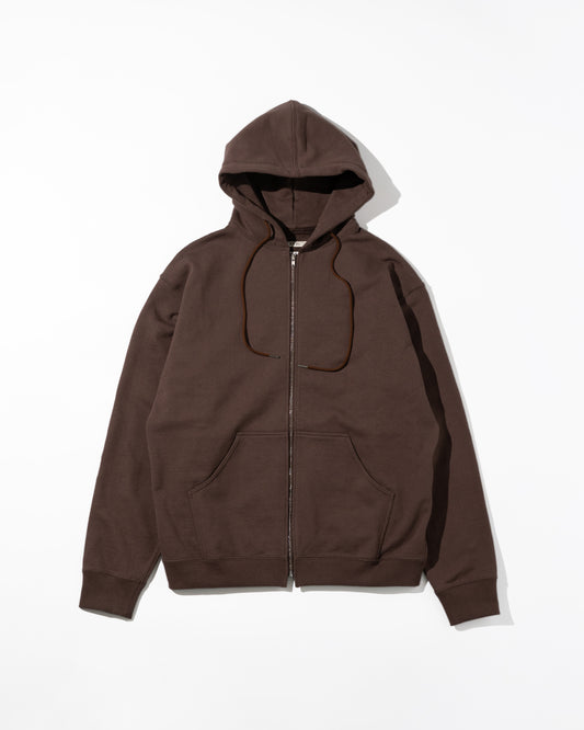 COTTON ZIP UP HOODIE - BROWN