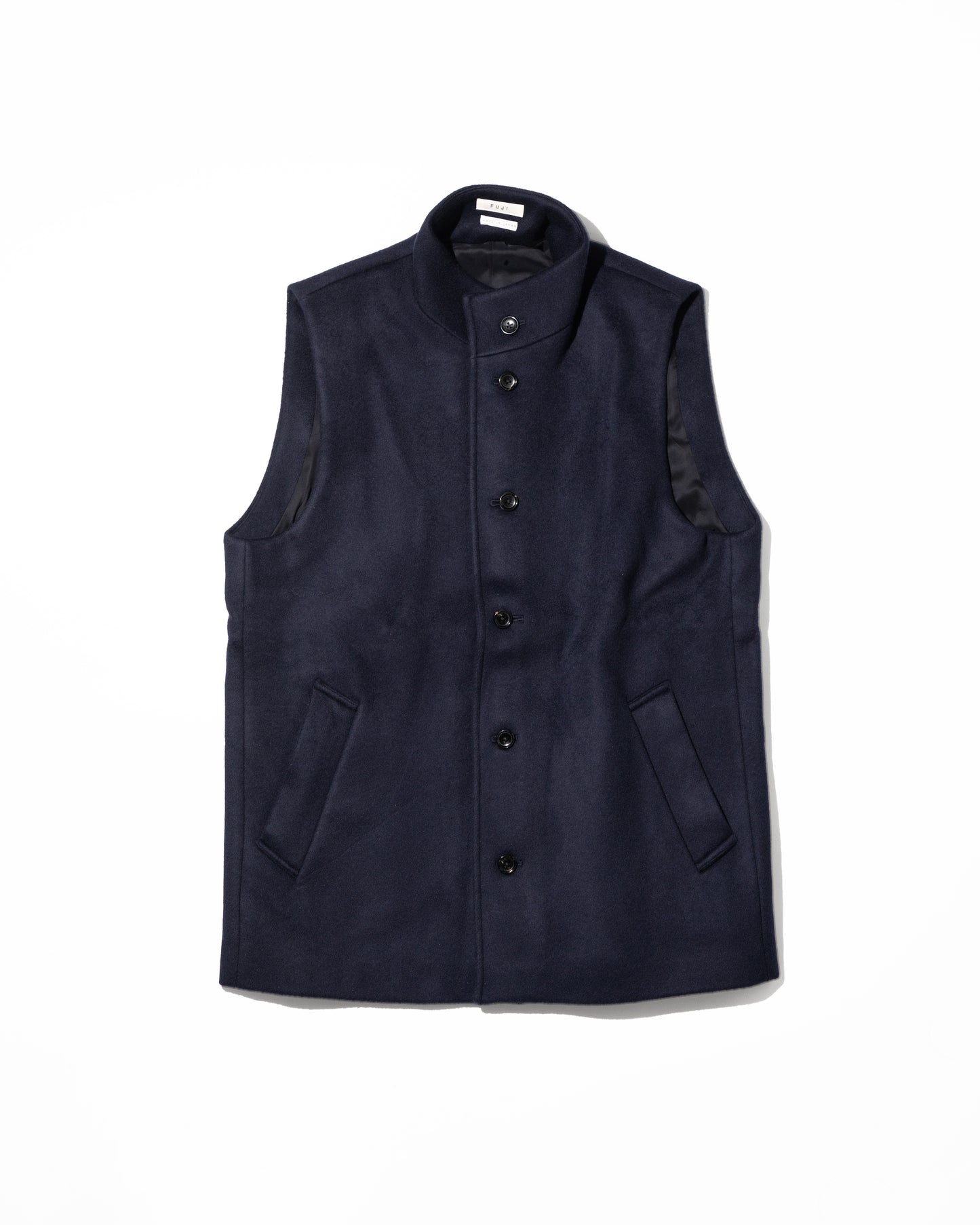 LAMBSWOOL MELTON STAND COLLAR GILET - NAVY