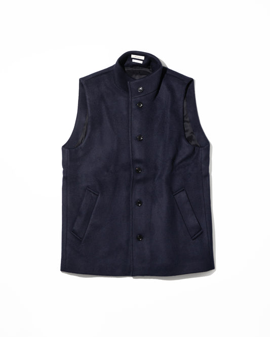 LAMBSWOOL MELTON STAND COLLAR GILET - NAVY