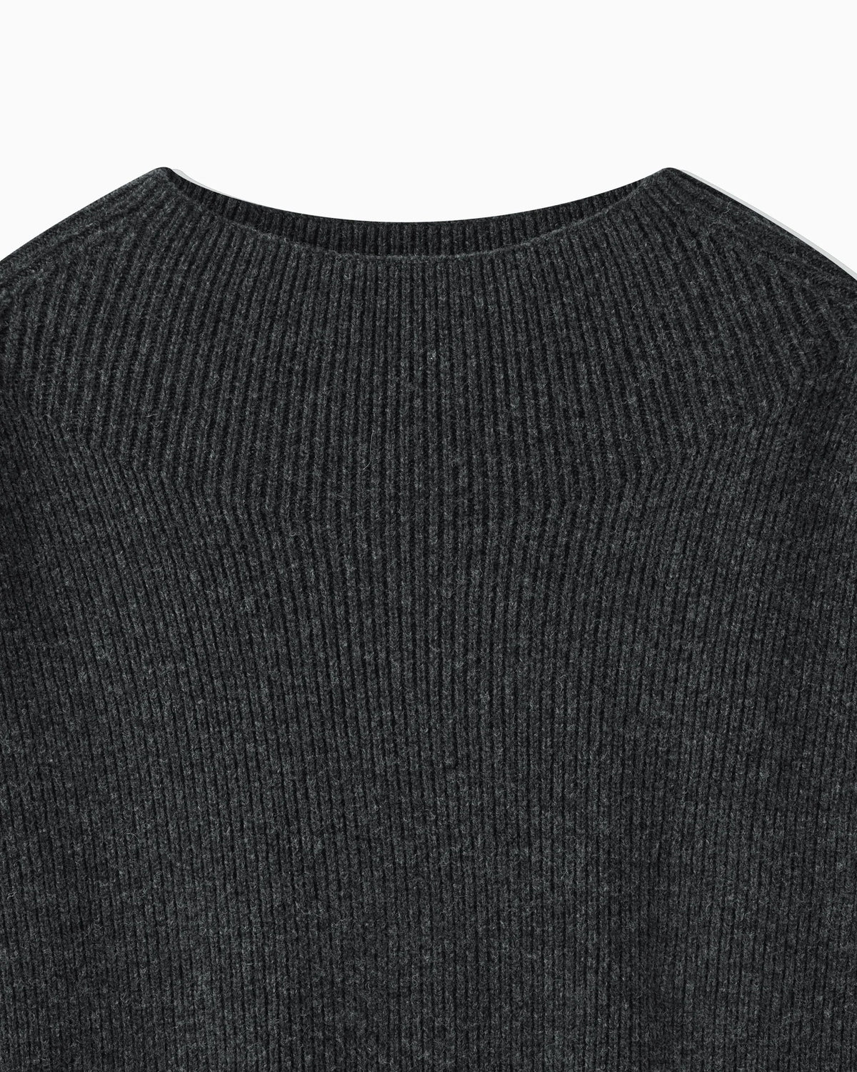 WOOL RIB KNIT PONCHO - DARK GRAY