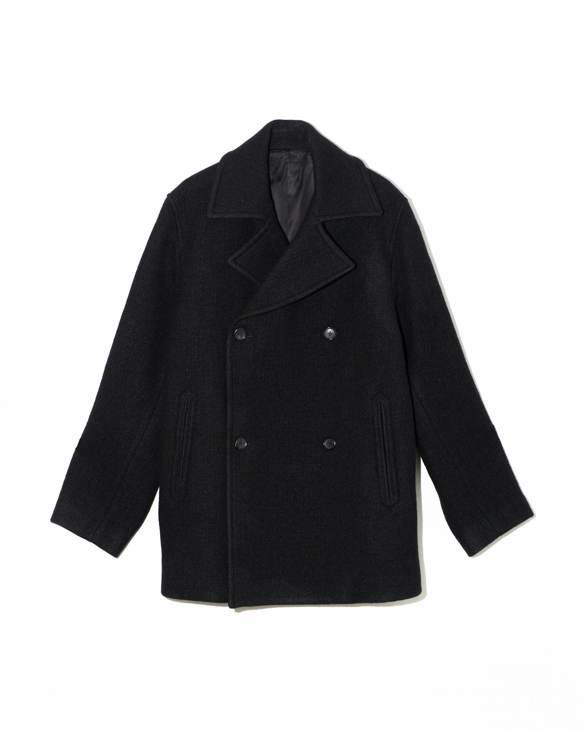 MELTON PEA COAT - BLACK