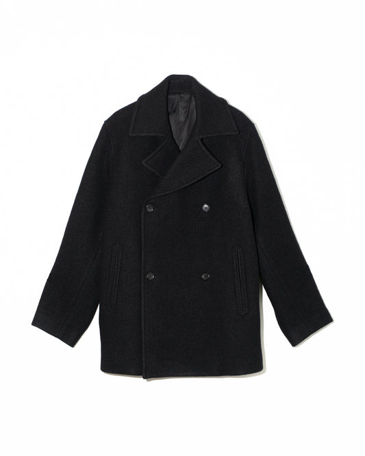 MELTON PEA COAT - BLACK