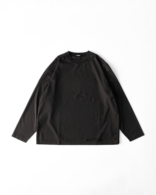 AGING DOUBLE LAYERED DISTROYED TEE - BLACK