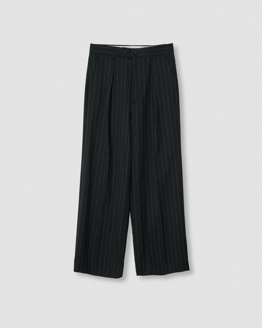 WOOL TUCK SLACKS - STRIPE BLACK