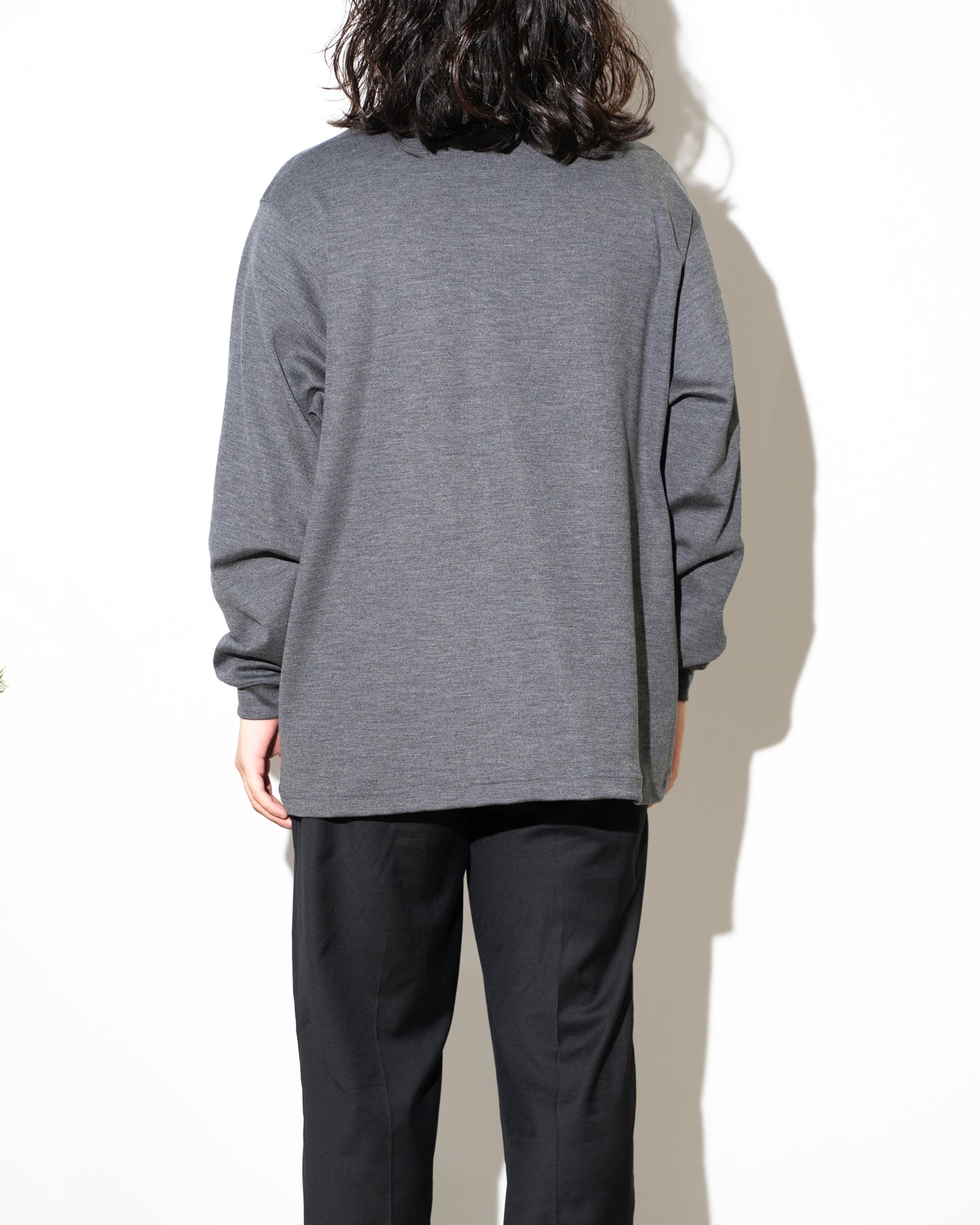 MERINO WOOL CREW NECK LONG SLEEVE SHIRT - GRAY