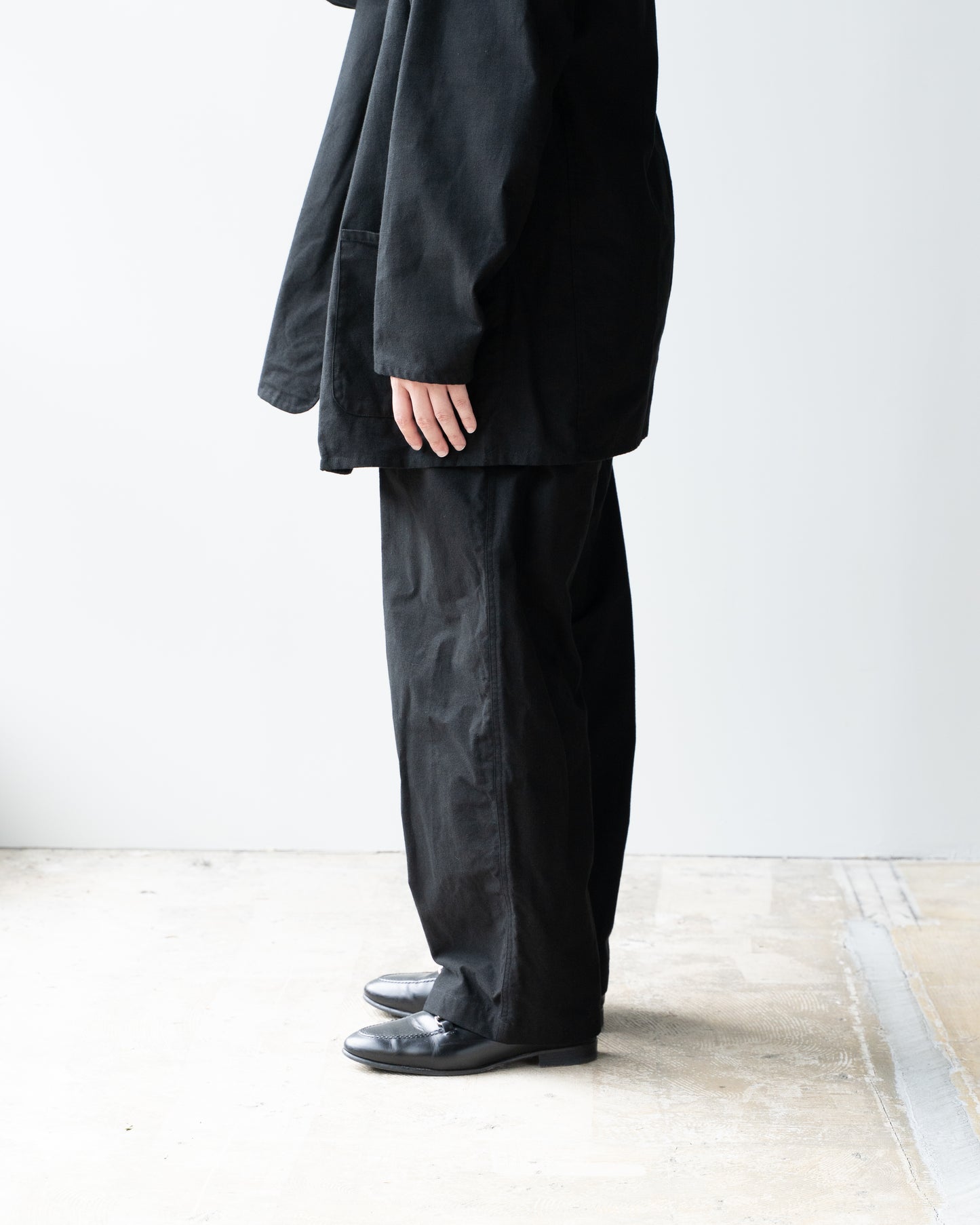 BRUSHED COTTON EASY TROUSERS - BLACK