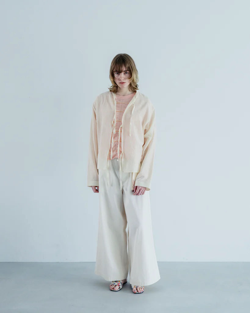 TUCKED JACQUARD BORDER PULLOVER - PINK