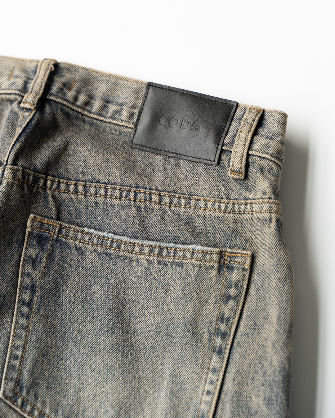 GREY ACID WASH LAYERED HYBRID JEANS - GREY ACID WASH