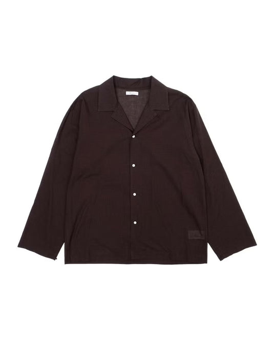 SILK BLENDED MINI CHECK PAJAMAS SHIRT -  BROWN