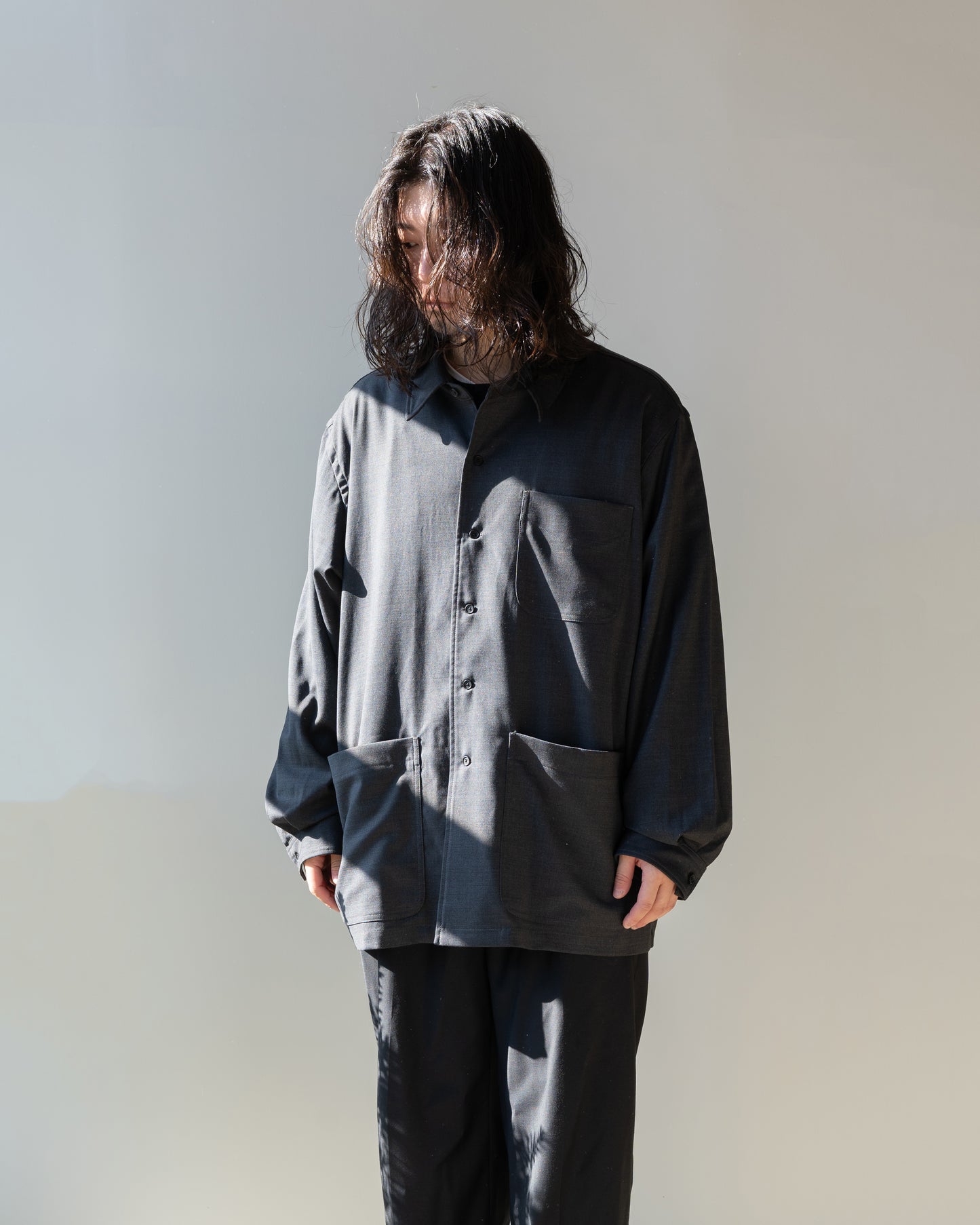 WOOL SILK CHORE JACKET - CHARCOAL GRAY