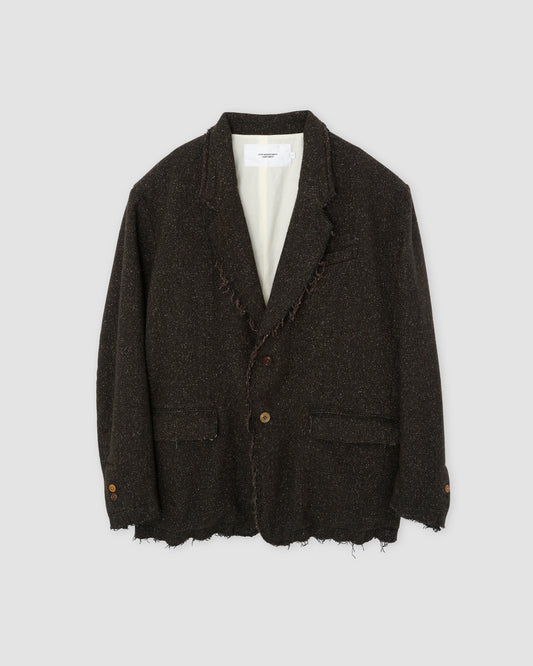 GARMENT WASHED SILKNEP TWEED JACKET - DARK BROWN