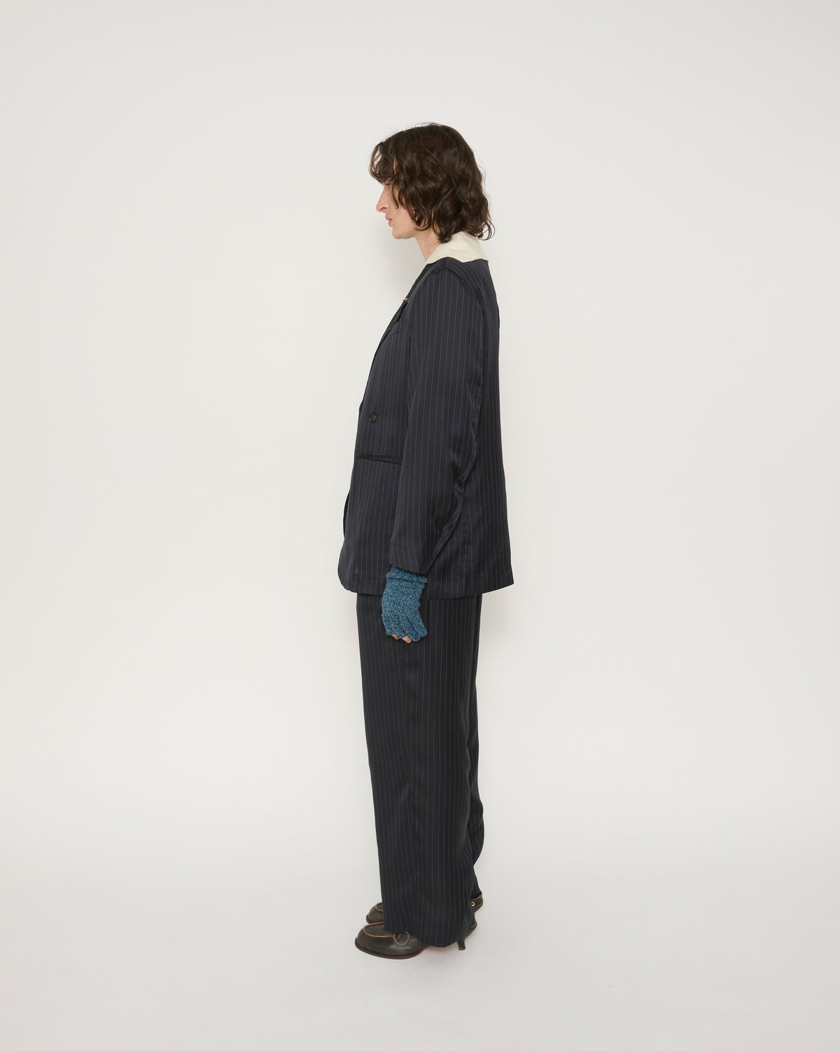 STRIPE CUPRO NOTCH LAPEL JACKET - NAVY STRIPE