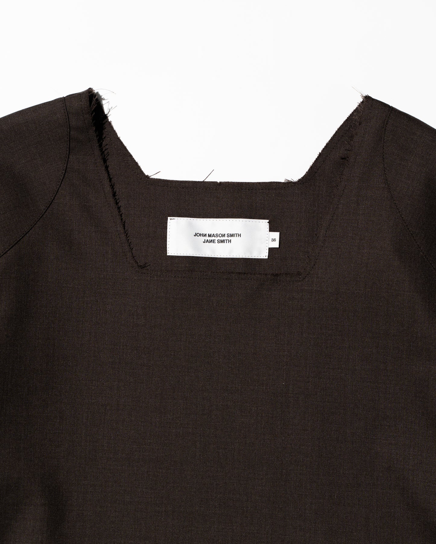 WASHABLE WOOL TROPICAL SQUARE NECK PULLOVER - BROWN