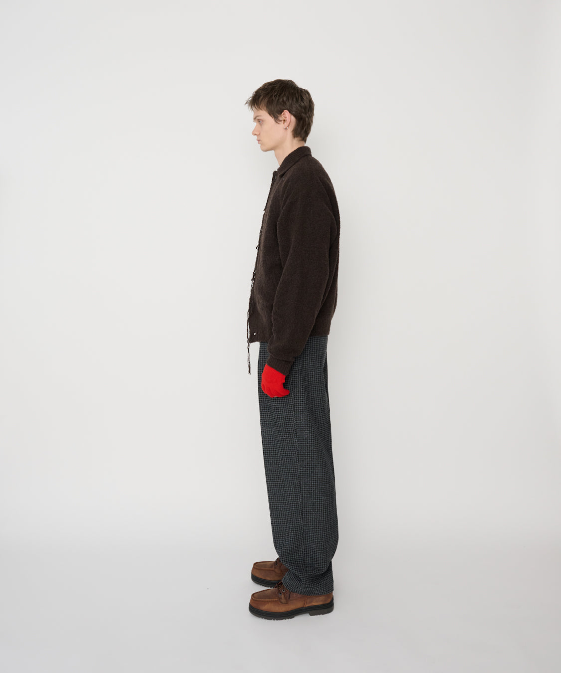 5G REVERSE STICHES POLO COLLAR KNIT CARDIGAN - BROWN
