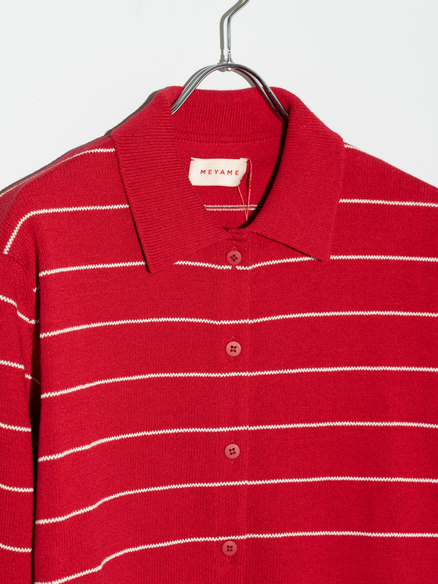 BORDER COTTON KNIT CARDIGAN - RED