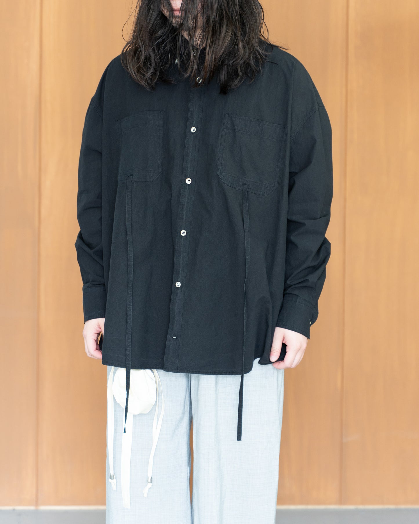 TIE SHIRT/COTTON - BLACK