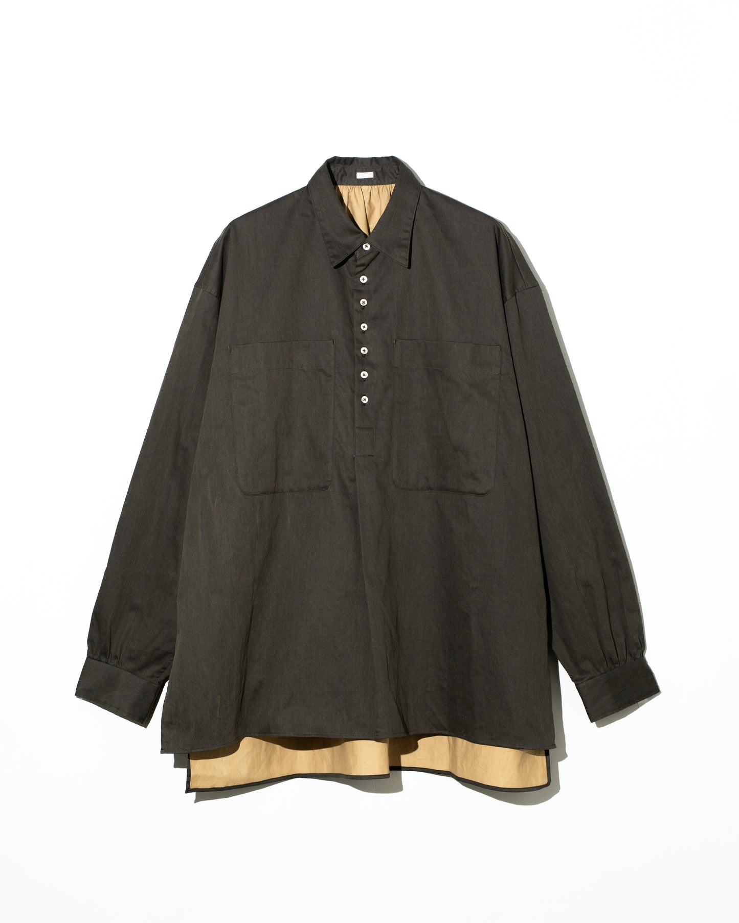 COTTN DYED SATIN OVER SIZE PULL OVER SHIRTS - BLACK