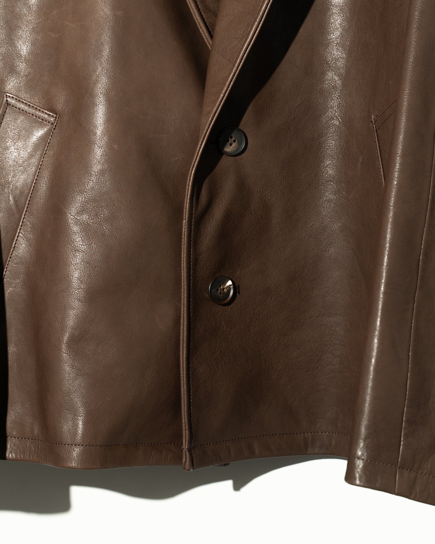 SHRINK LEATHER OVERSIZE RAGLAN JACKET - BROWN