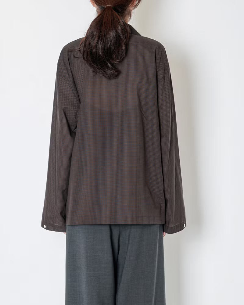 SILK BLENDED MINI CHECK PAJAMAS SHIRT -  BROWN