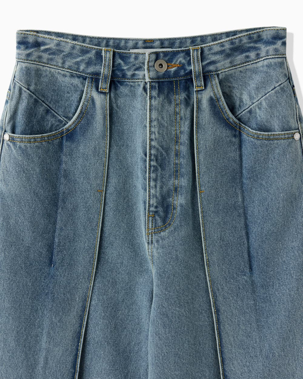 TUCKED DENIM PANTS - BLUE