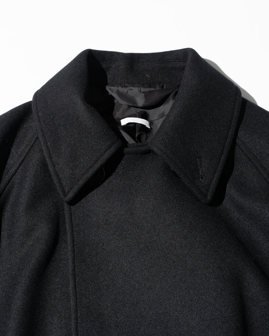WOOL RAGLAN PEA COAT - BLACK