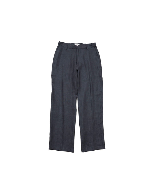 HEAVY LINEN NO-PLEAT SLACKS - GRAY