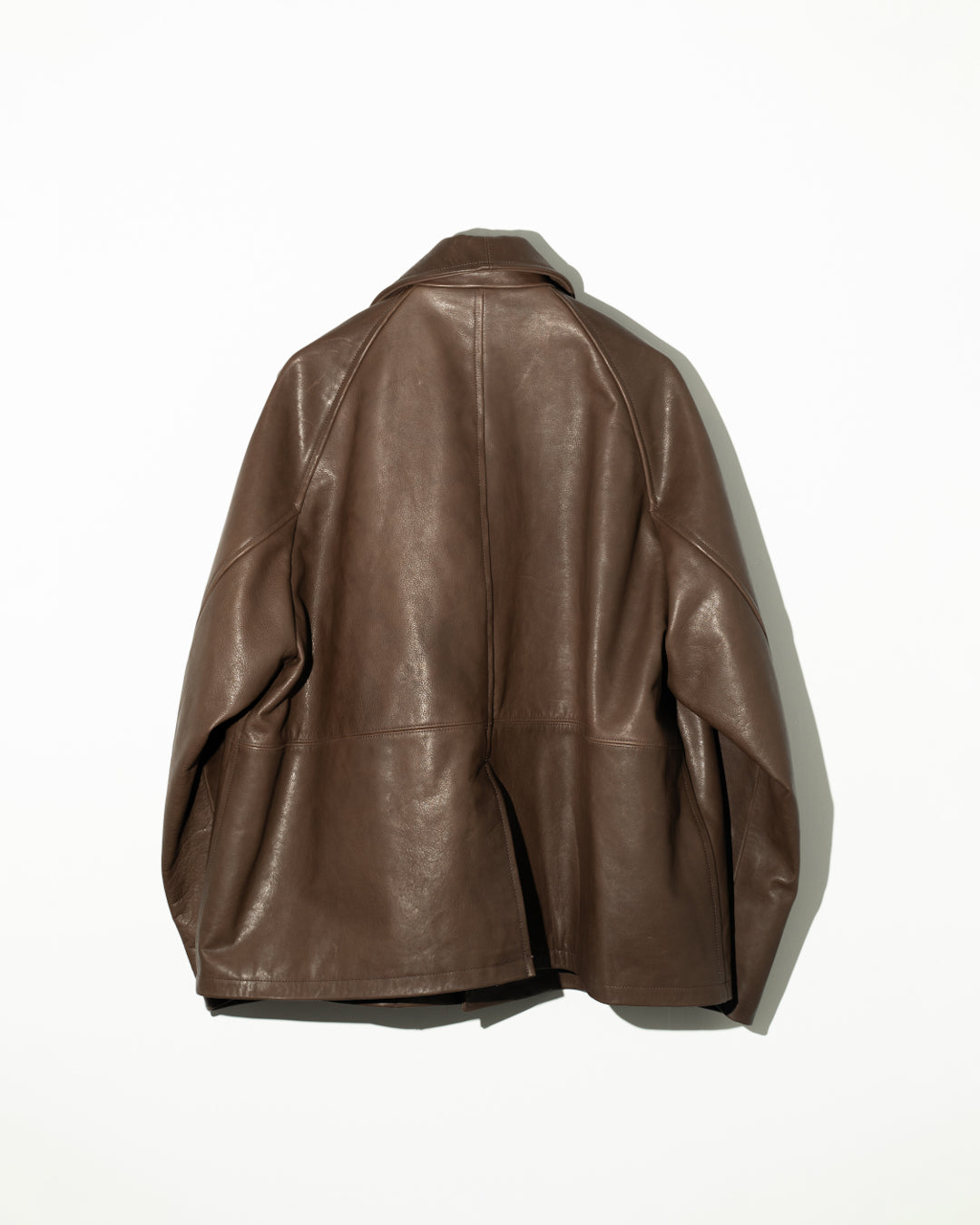 SHRINK LEATHER OVERSIZE RAGLAN JACKET - BROWN