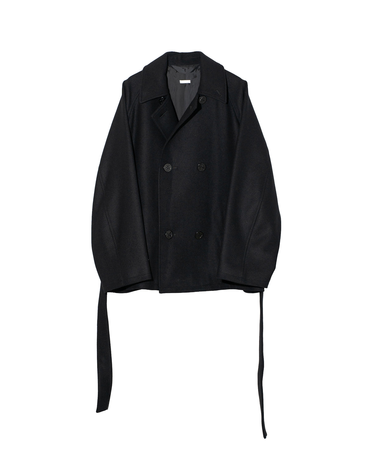 WOOL RAGLAN PEA COAT - BLACK