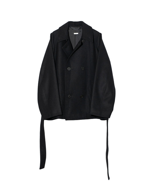 WOOL RAGLAN PEA COAT - BLACK