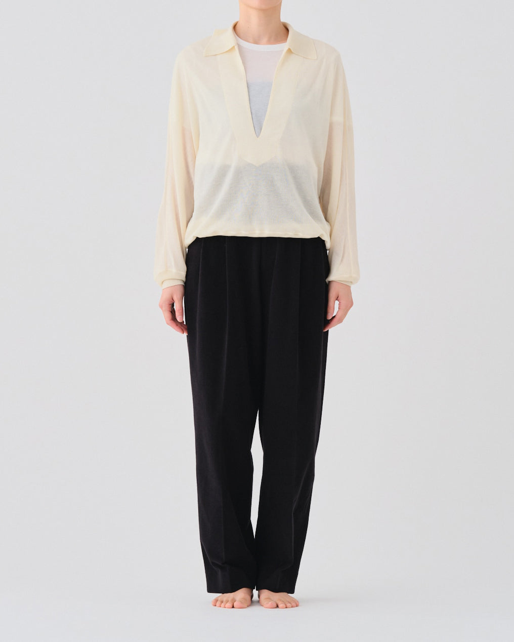 TENCEL CASHMERE SILK KNIT SKIPPER PULLOVER - WAX