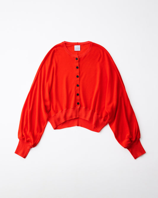 TENCEL CASHMERE SILK KNIT CROPPED CREW NECK CARDIGAN - SCARLET