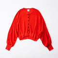 TENCEL CASHMERE SILK KNIT CROPPED CREW NECK CARDIGAN - SCARLET
