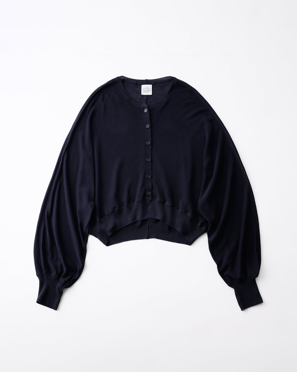 TENCEL CASHMERE SILK KNIT CROPPED CREW NECK CARDIGAN - NAVY