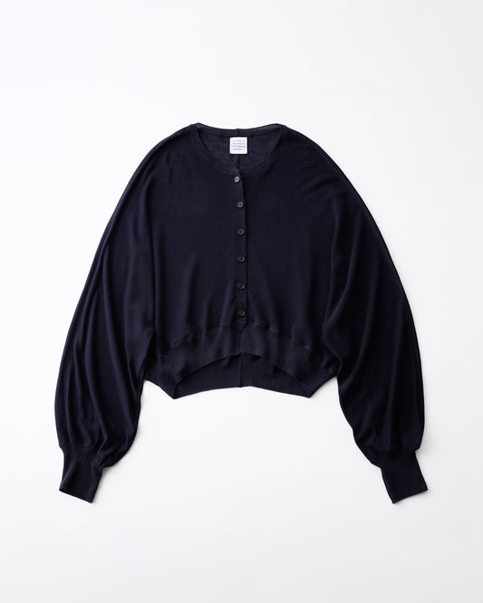 TENCEL CASHMERE SILK KNIT CROPPED CREW NECK CARDIGAN - NAVY