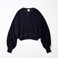 TENCEL CASHMERE SILK KNIT CROPPED CREW NECK CARDIGAN - NAVY