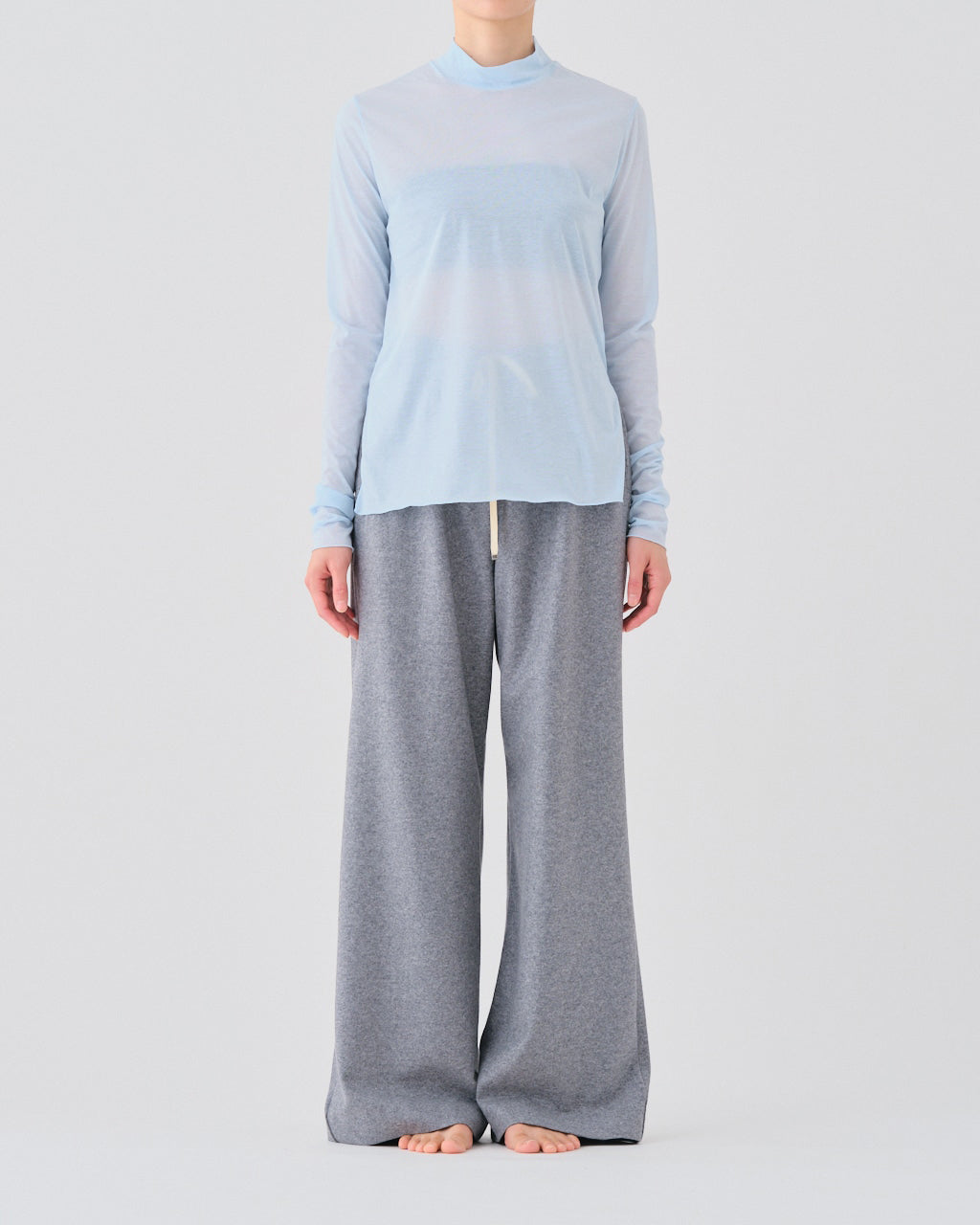 SUPER 160'S WOOL FLANNEL JERSEY DRAWSTRING EASY PANTS - TOP GRAY