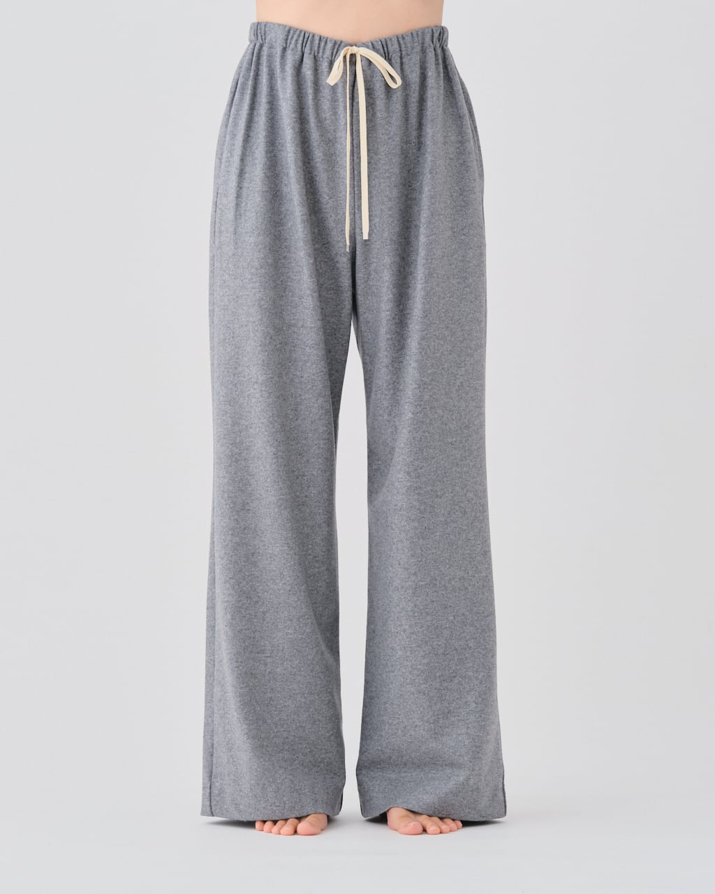 SUPER 160'S WOOL FLANNEL JERSEY DRAWSTRING EASY PANTS - TOP GRAY