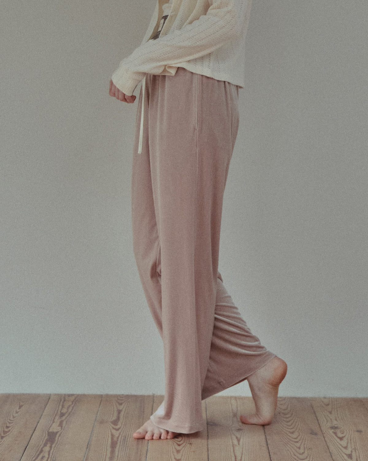 LAYERED VELOUR PANTS - NAVY