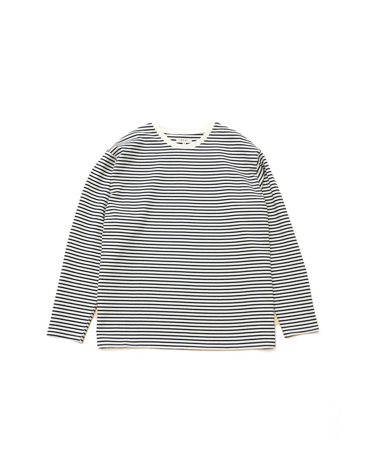 PURE COTTON BORDER L/S T-SHIRTS - NAVY