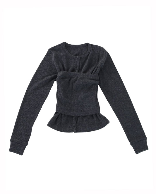 OPENWORK KNIT-SEW COMBI - D/GRAY
