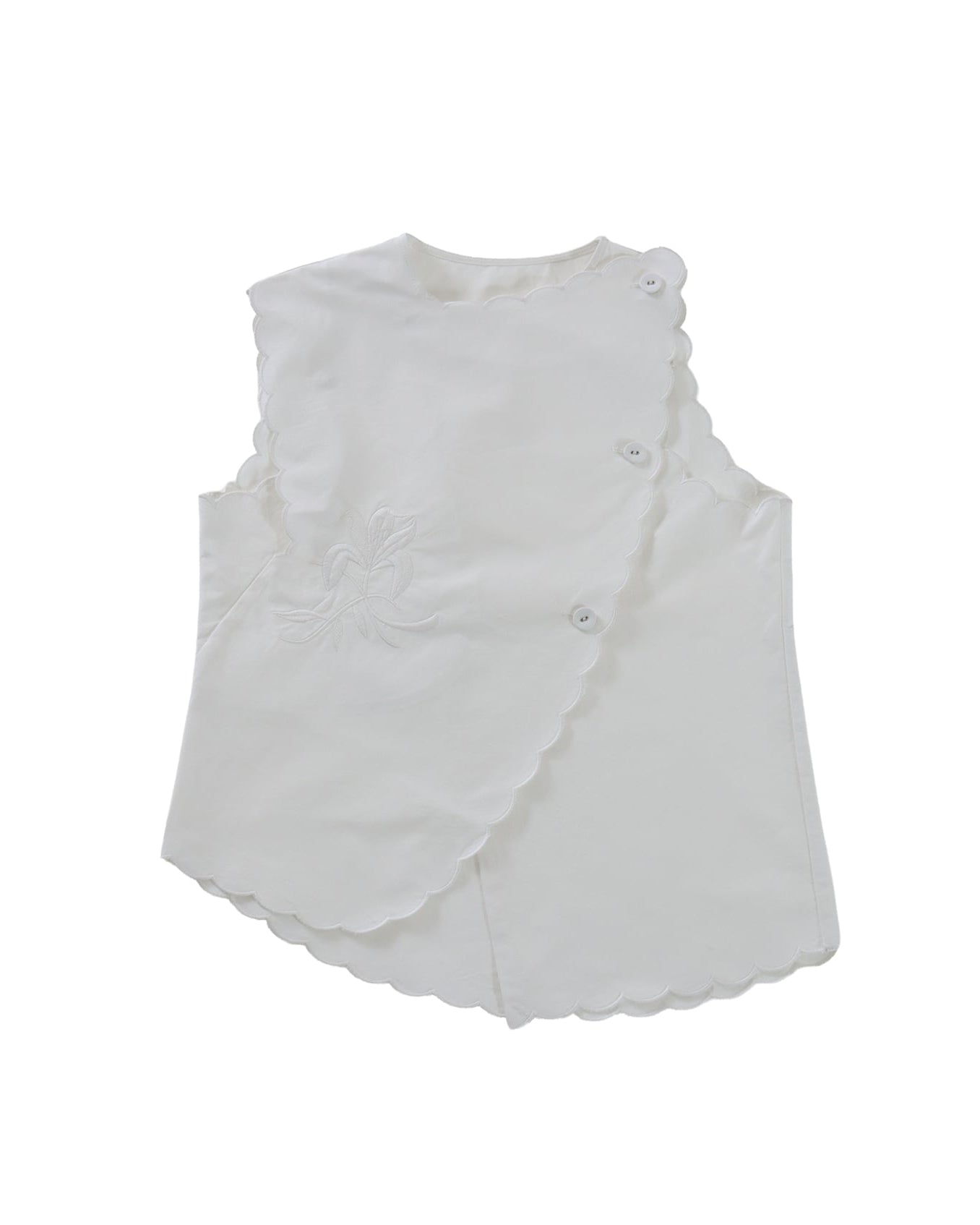 EMBROIDERED SCALLOP VEST - WHITE